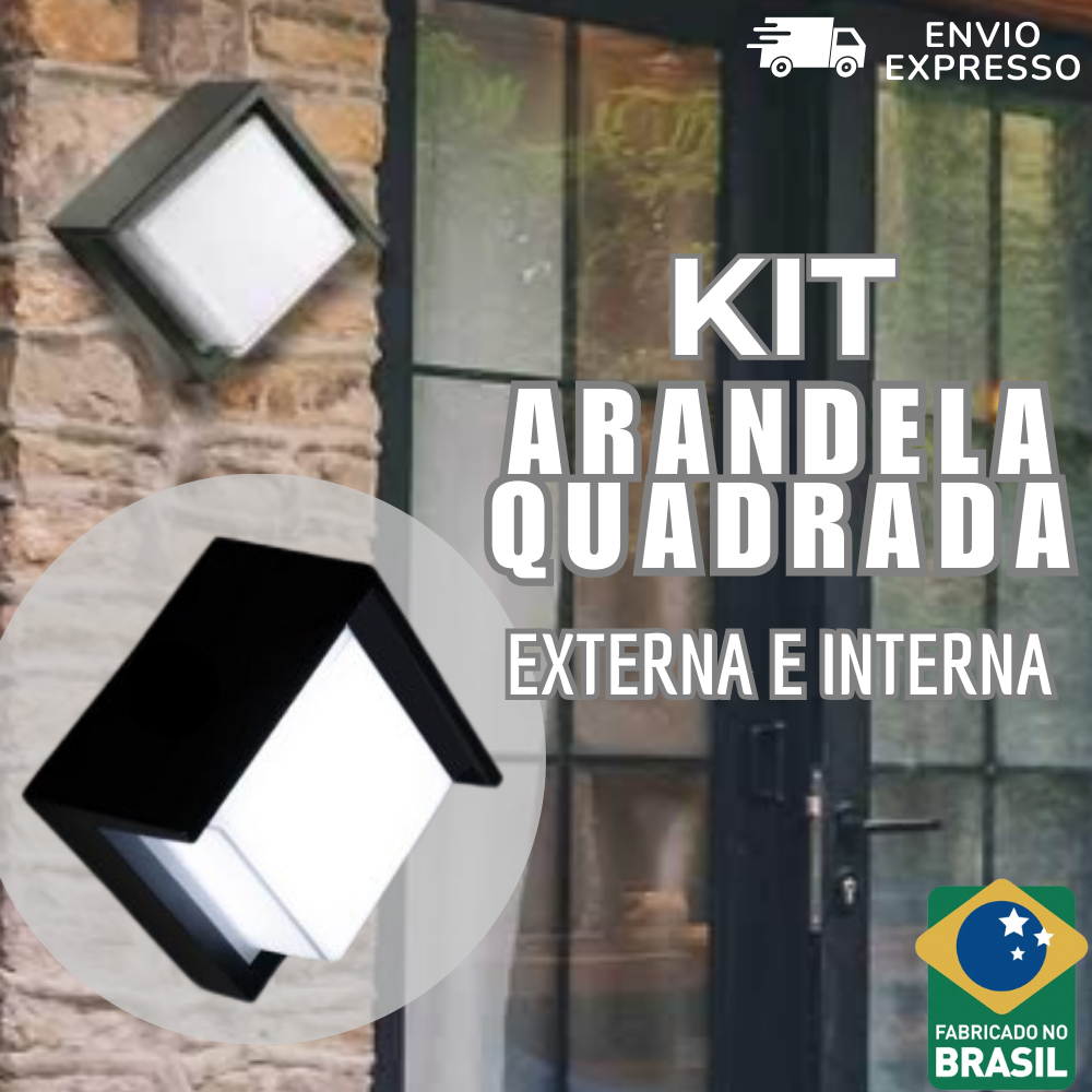 Arandela Externa Interna Preta Luminária Parede Muro Quadrada + Chip led 9w