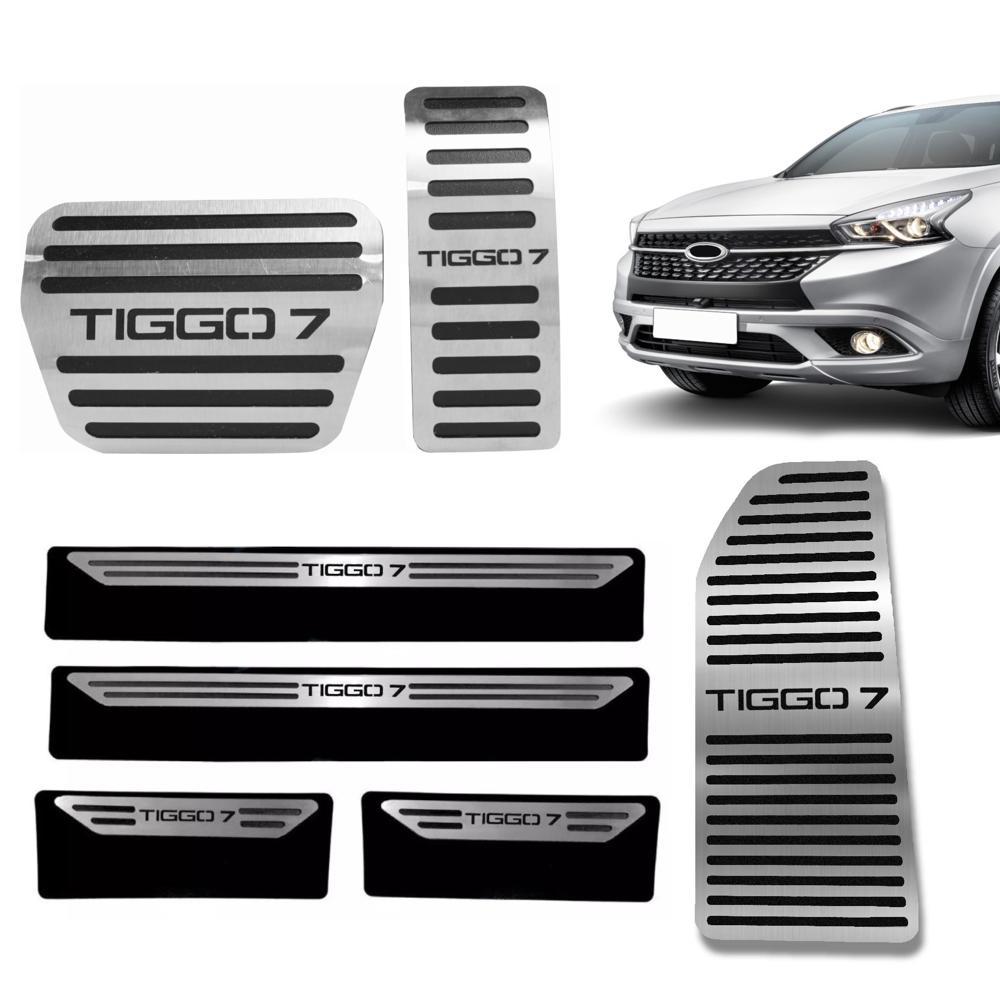 Kit Pedaleira + Descanso de Pé + Soleira Proteção Porta Inox Chery Tiggo 7 Automático em Oferta na Shopee