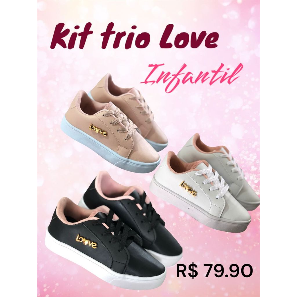 KIT 3 PARES TENIS INFANTIL FEMININO