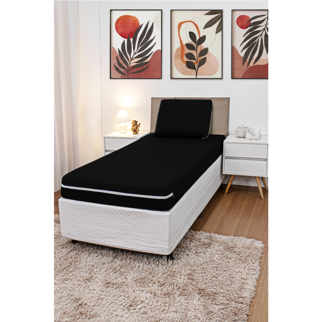 Kit Capa Protetora de Colchão Solteiro+Capa de Travesseiro 50x70 em Malha Gel