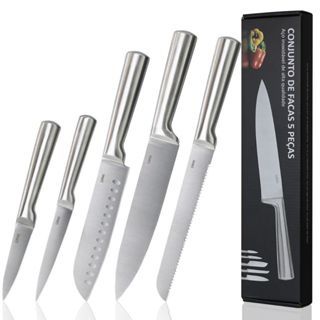 Conjunto Premium de 5 Facas Grandes Faqueiro Completo de Aço Inoxidável LUMAI Faca do Chef...