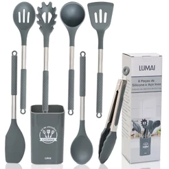 Lumai Kit Utensílios de Cozinha Berlim de Silicone Aço Inox Grande Colheres Espátulas Concha Pegador