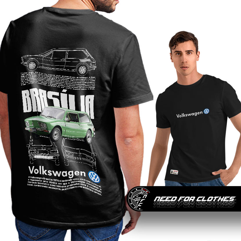 Camiseta Volkswagen Brasília 1976, Ícone Cultural Brasileiro, Carro Clássico, Algodão