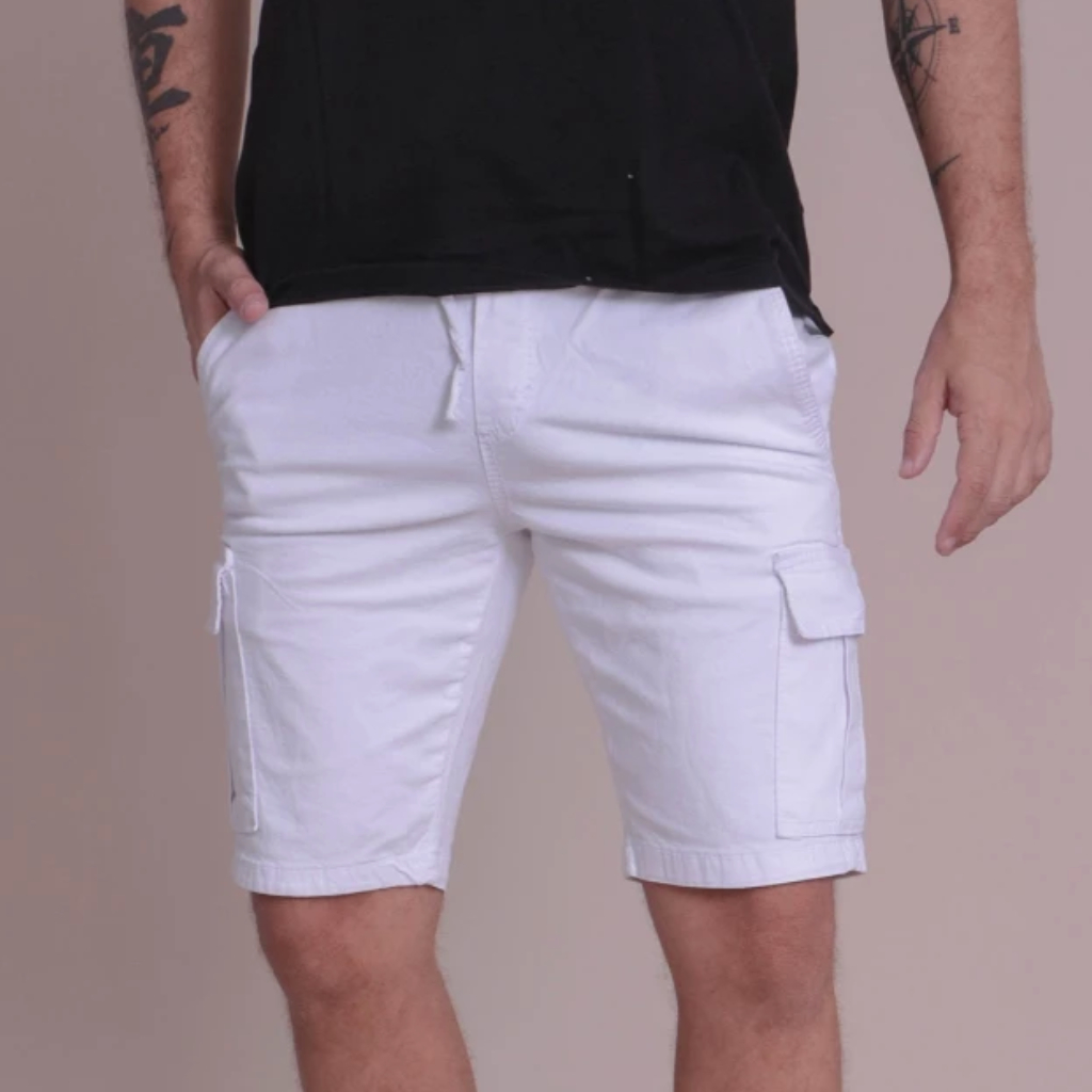 Bermuda Cargo Masculina Short C/ Elastico Cintura Slim Fit Sarja *Entrega Rápida Black Friday 2024 *