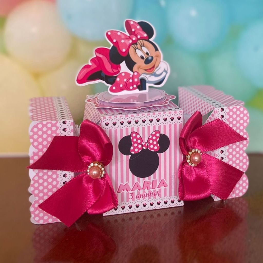 Caixa Bala Minnie Rosa 3D - Personalizado - 10 UNIDADES – Lembrancinha personalizada para Festa infantil