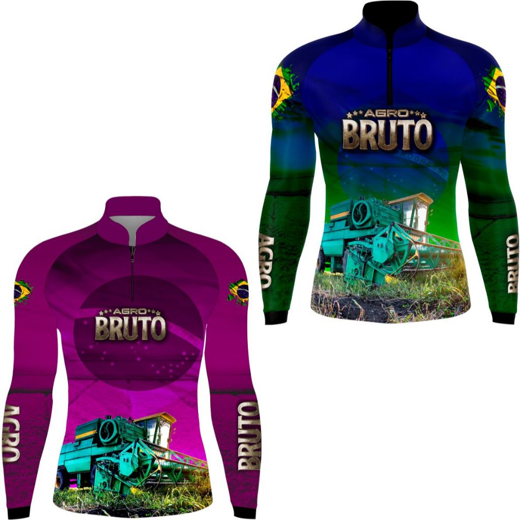 Kit 2 camisas camisetas agricultura Colheitadeira Roxa e Colheitadeira Azul Proteção uv50