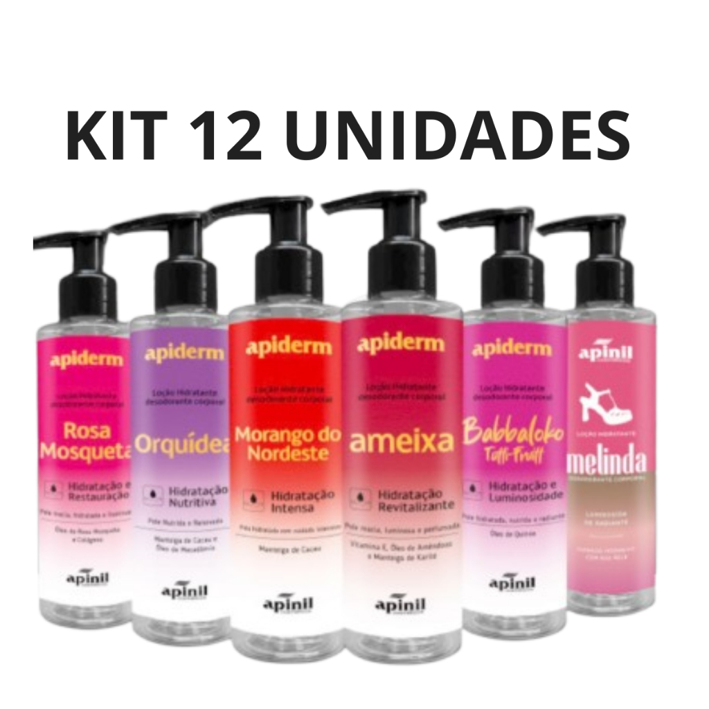 LOÇÃO HIDRATANTE CORPORAL APIDERM APINIL KIT 12 TAMPA COM BICO