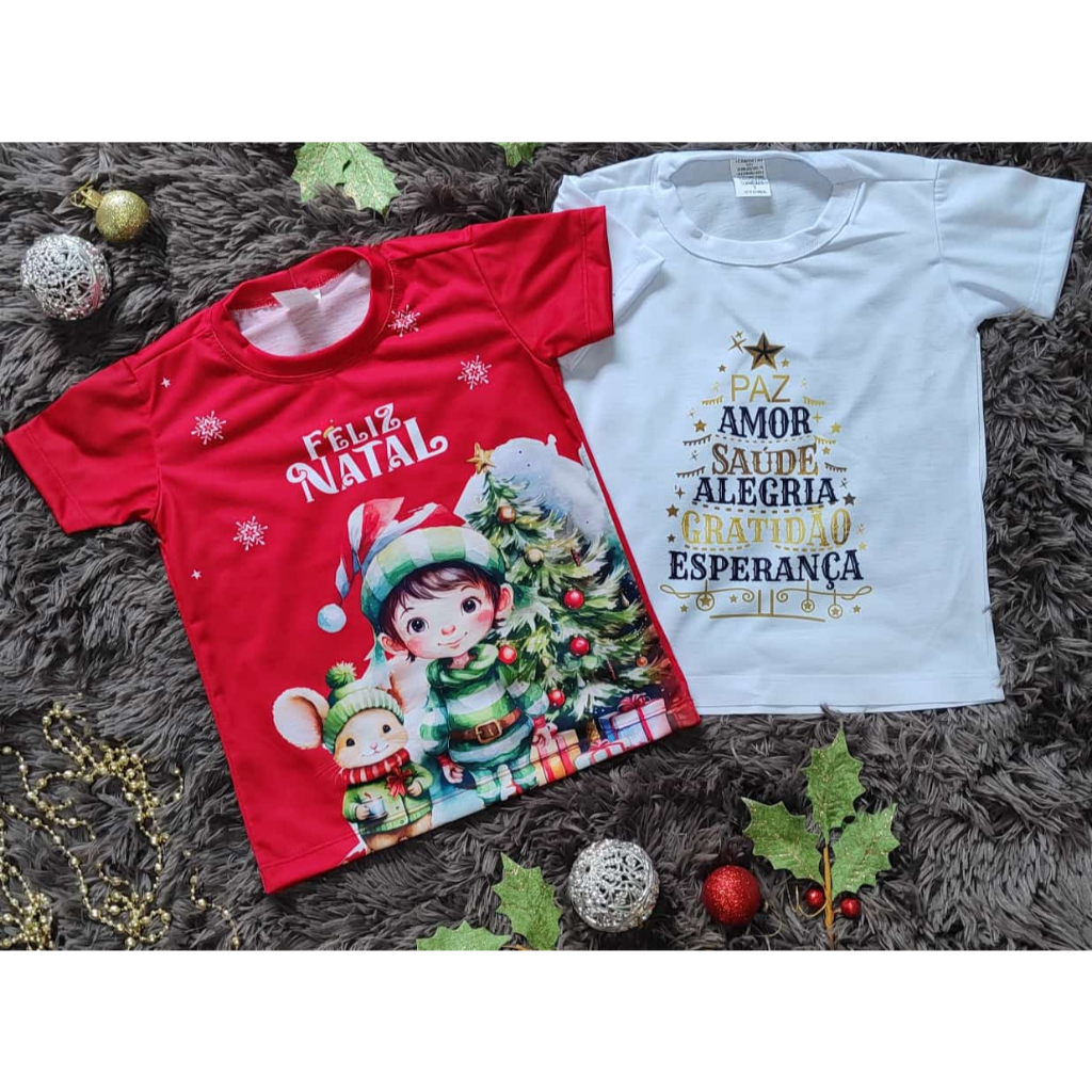Camiseta Natal e ano Novo 2 UNIDADES SENDO  1 CAMISETA NATAL  1 CAMISETA ANO NOVO. TAMANHO 1 ANO