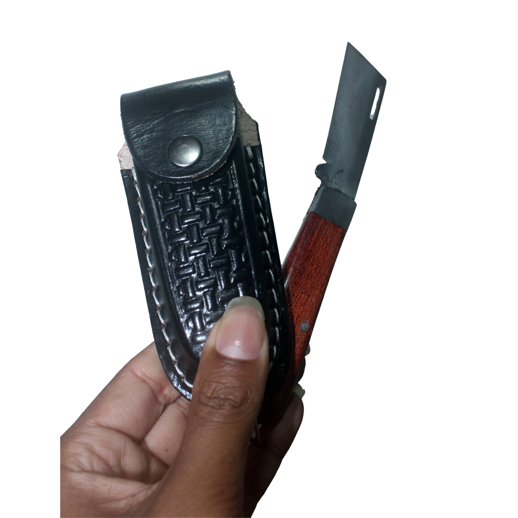 Kit Canivete Cabo Madeira G Afiado + Bainha De Couro Artesanal Promoção Oferta