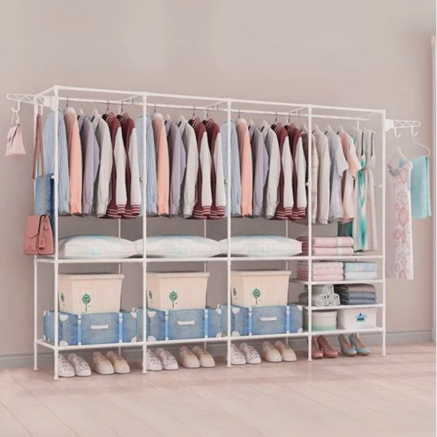 Arara Armário Com Sapateira Cabideiro e Prateleiras Preto / Branco Guarda Roupa Portátil