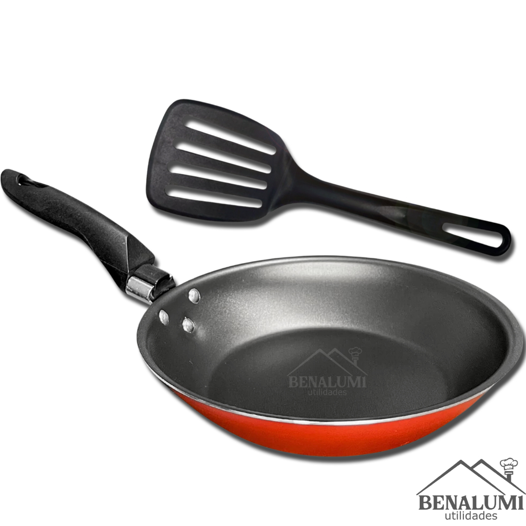Frigideira Francesa 24cm Antiaderente Vermelha + Espátula Nylon