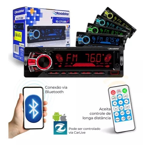 Radio Automotivo Roadstar Rs-2751br Bluetooth Usb Aux Sd Fm