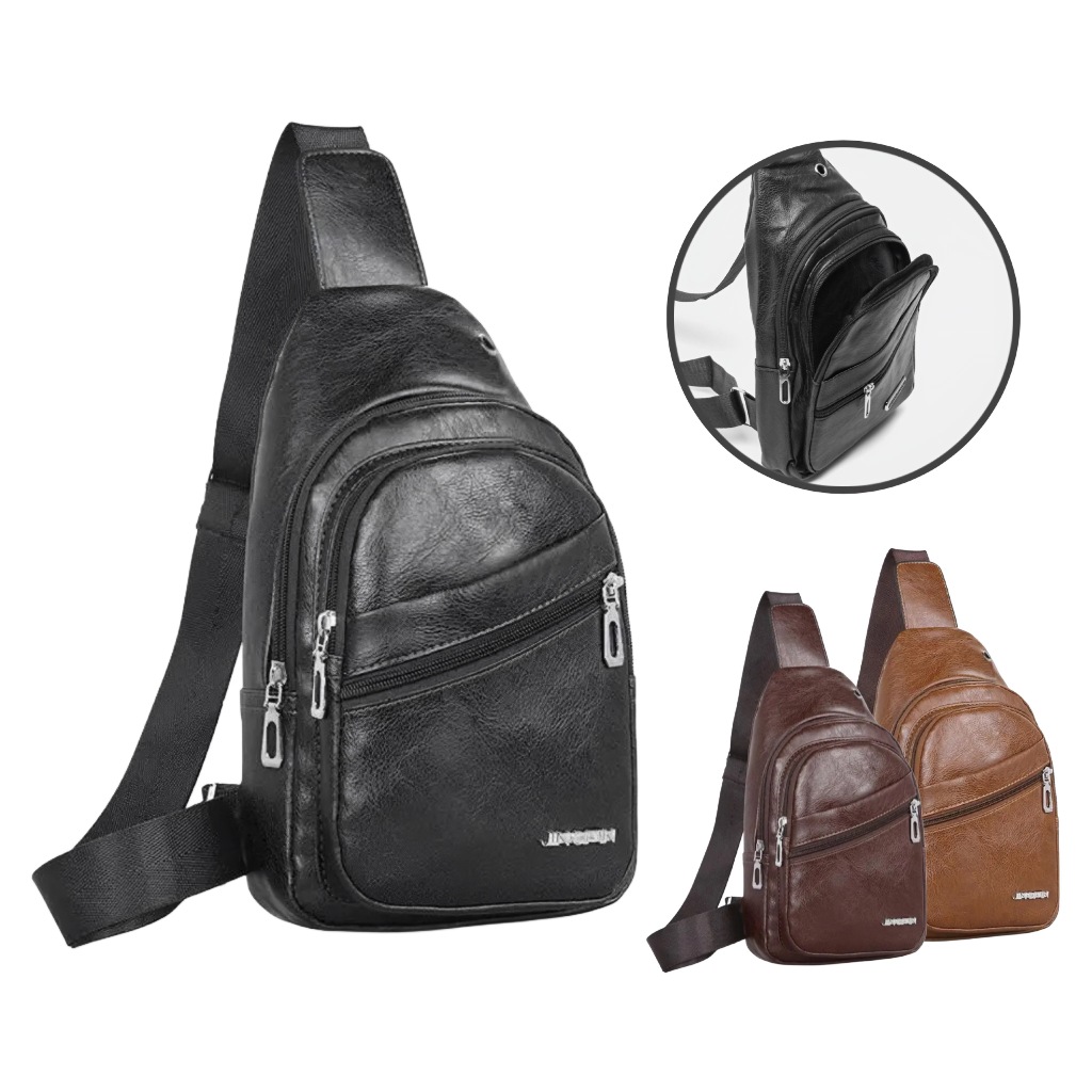 Shoulder Bag Bolsa Couro Mochila Ombro Transversal Masculina Espaçosa Resistente em Oferta na Shopee