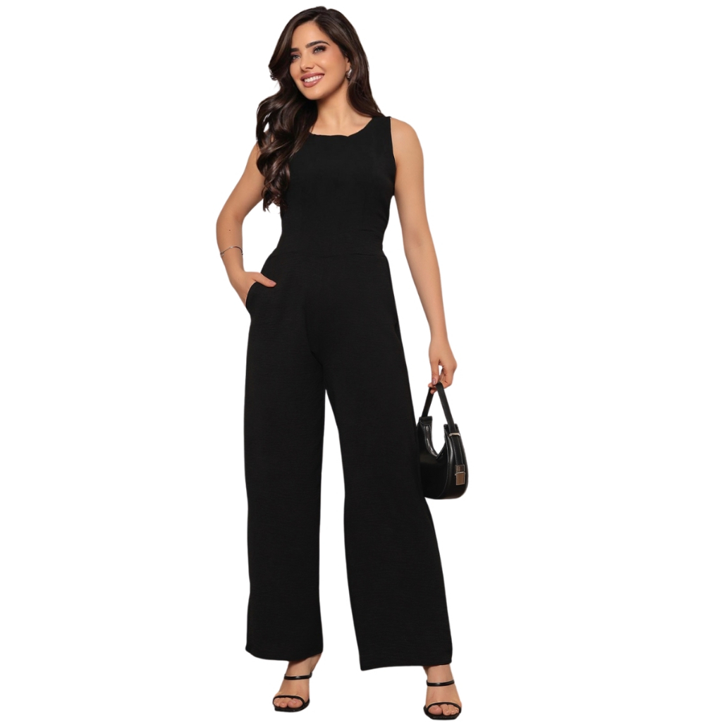 Macacão Social Feminino Elegante Elastex Acinturado