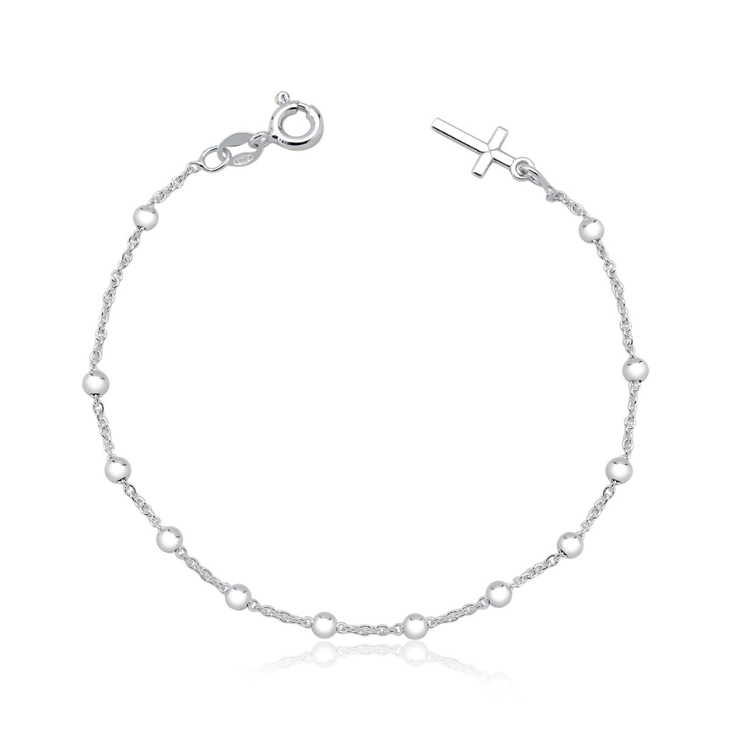 Pulseira Feminina de Prata 925 Elo Cadeado com Bolinhas e Cruz em Oferta na Shopee