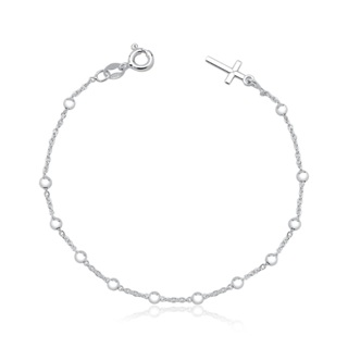 Pulseira Feminina de Prata 925 Elo Cadeado com Bolinhas e Cruz em Oferta na Shopee