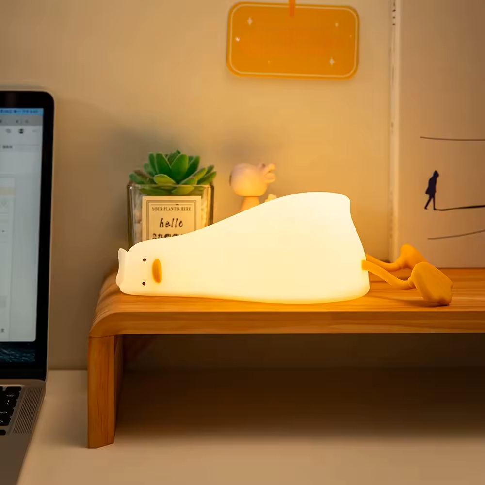 Luminária Noturna De Silicone De Patinho Fofo Recarregável Lâmpada Noturna Abajur Silicone Toque Touch