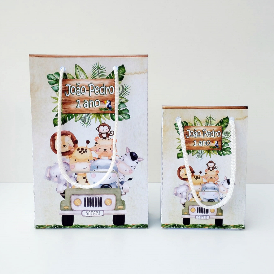 Sacolinha Personalizada Safari | Sacolinha aniversario |Kit Aniversario | Lembrancinha de aniversario | Kit Festa