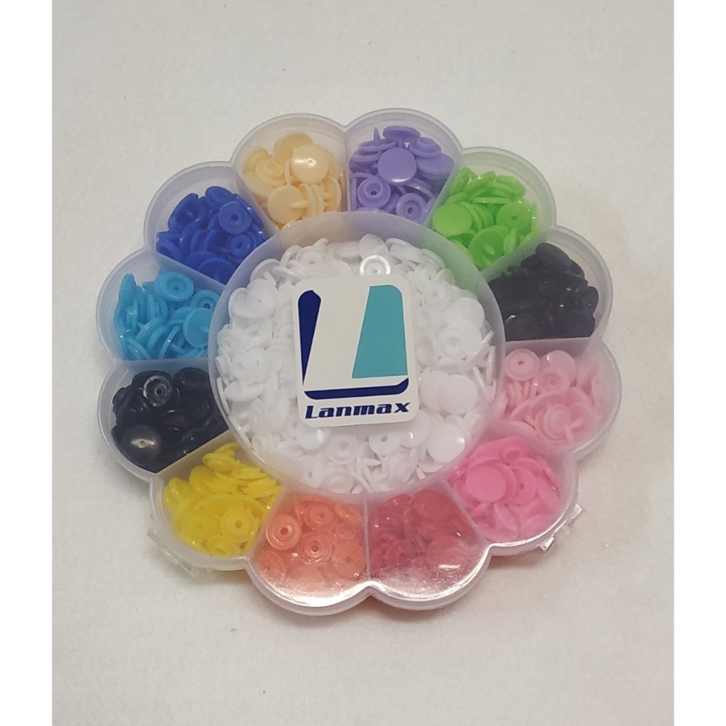 180 Botão Pressão Plástico Lanmax N°12 Kit Estojo Colorido Redondo 13 Cores N12 T5 Lanmax Artesanato