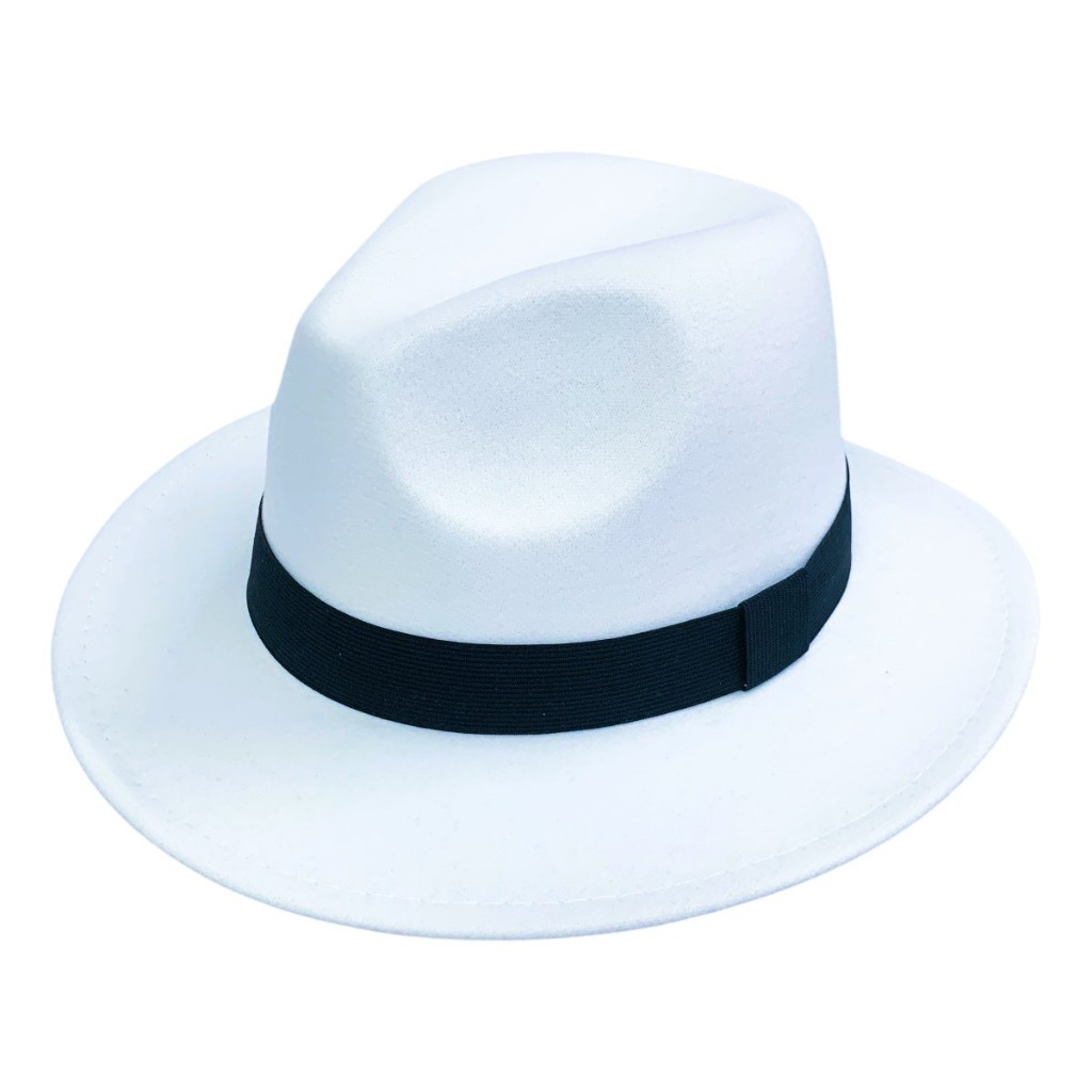 Chapéu clássico modelo fedora de feltro branco aba média em Oferta na Shopee