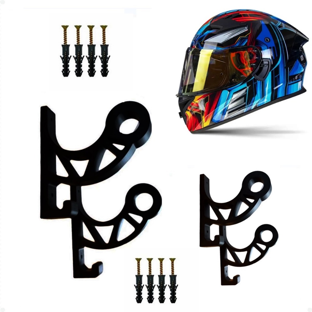Kit 04 Suportes de Parede para Pendurar Capacete, Acessórios e Mais - Ideal para Organizar Seu Espaço Gancho Capacete.