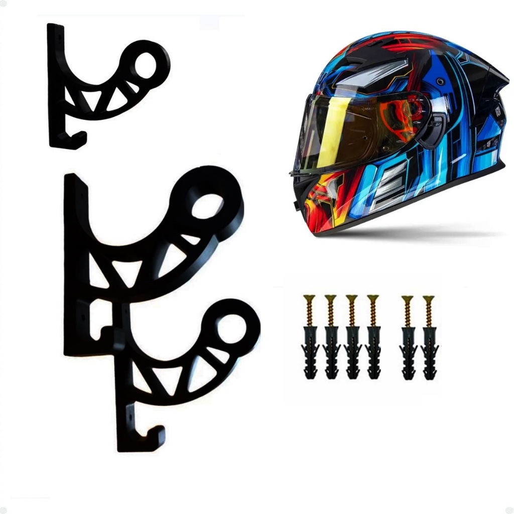 Kit com 3 Suportes de Pendurar Capacete Chave e Acessórios de Parede Fixo Organize Seu Espaço Gancho De Parede Multiuso