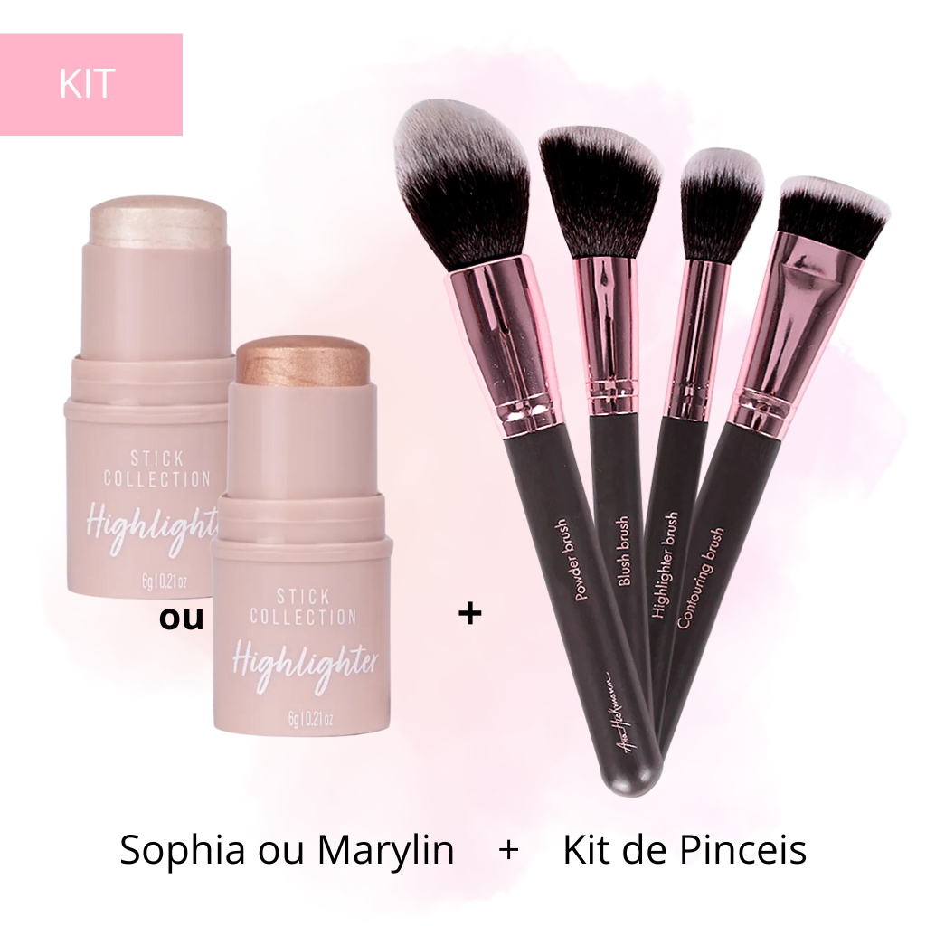 Kit de Pincéis para Iluminador e Contorno + Iluminador Em Bastão Sophia ou Marilyn - Ana Hickmann em Oferta na Shopee