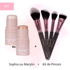 Kit de Pincéis para Iluminador e Contorno + Iluminador Em Bastão Sophia ou Marilyn - Ana Hickmann
