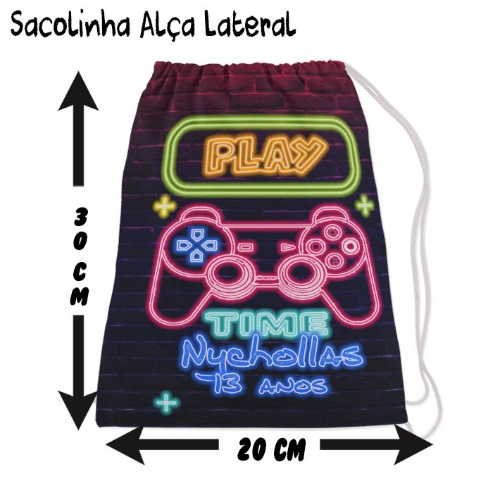 Kit Mochilinha Sacolinha Mochila Saco Sacochila Saquinho Lembrancinha Brinde Aniversario Personalizadas Neon Game