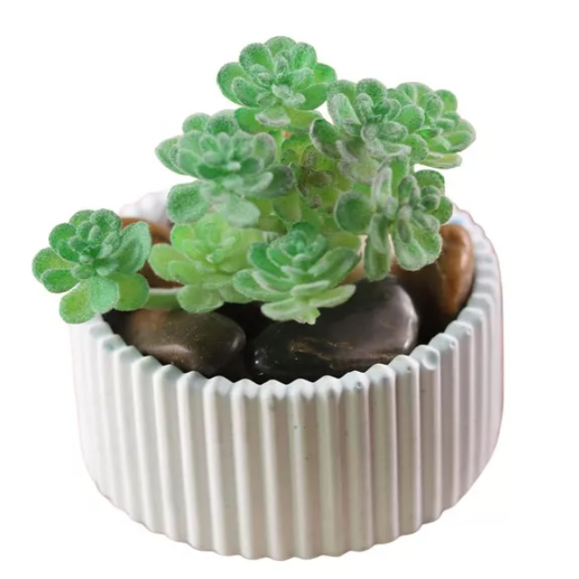 Kit a Partir de 8 Vasos de Gesso Branco Listrado para Velas Artesanais, Suculentas e Lembrancinhas