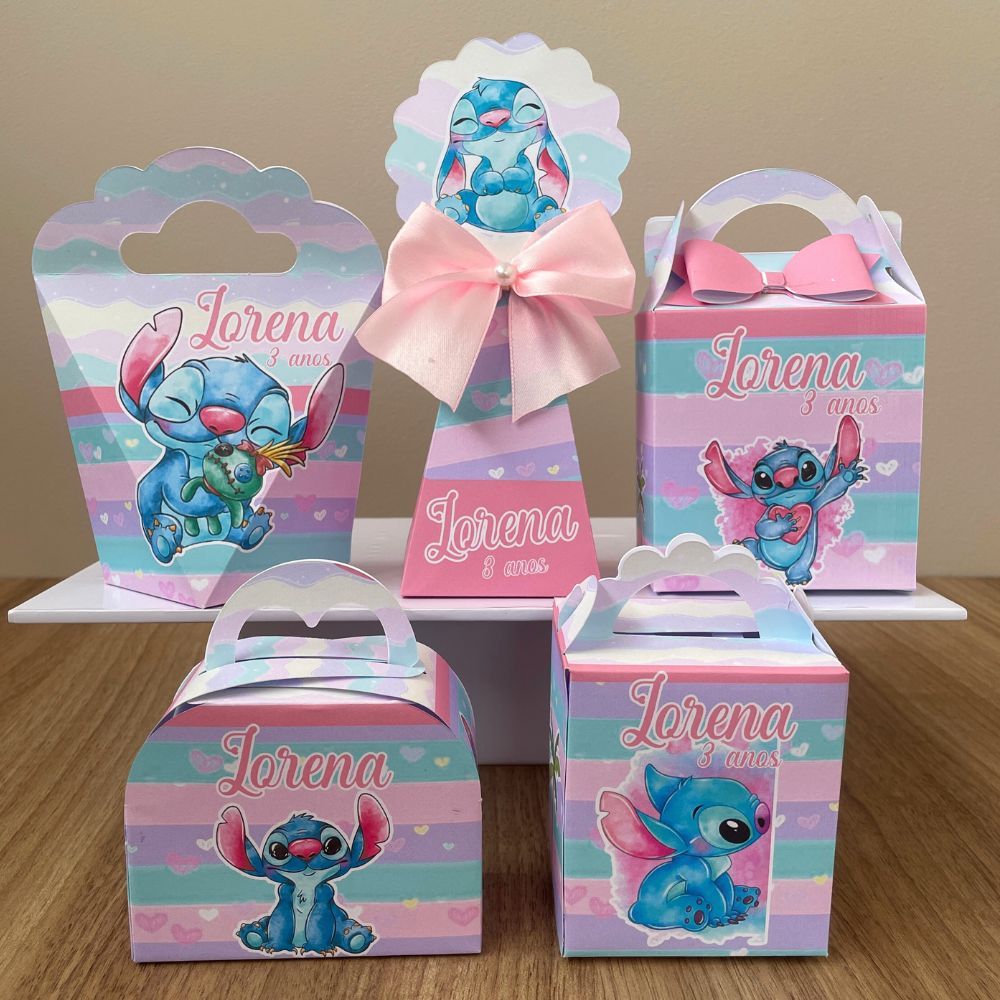 KIT FESTA STITCH AQUARELADO MENINA (PEGUE E MONTE) -PERSONALIZADOS, LEMBRANCINHA, ANIVERSÁRIO, FESTA