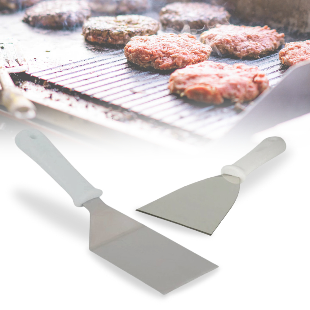 Kit Espátulas Qualidade Em Inox Reta E Curva Para Lanches Chapa Cozinha Chapeiro Lanchonet...
