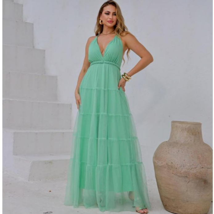 Vestido de festa de casamento madrinha formatura elegante convidada com trançado em Oferta na Shopee
