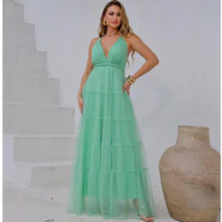 Vestido de festa de casamento madrinha formatura elegante convidada com trançado