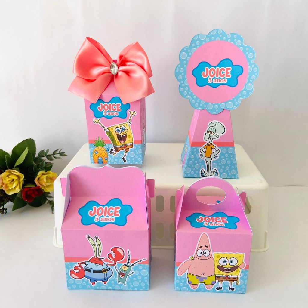 20 Lembrancinhas Bob Esponja p/ menina PEGUE E MONTE/personalizados/kit festa /caixinhas/aniversário