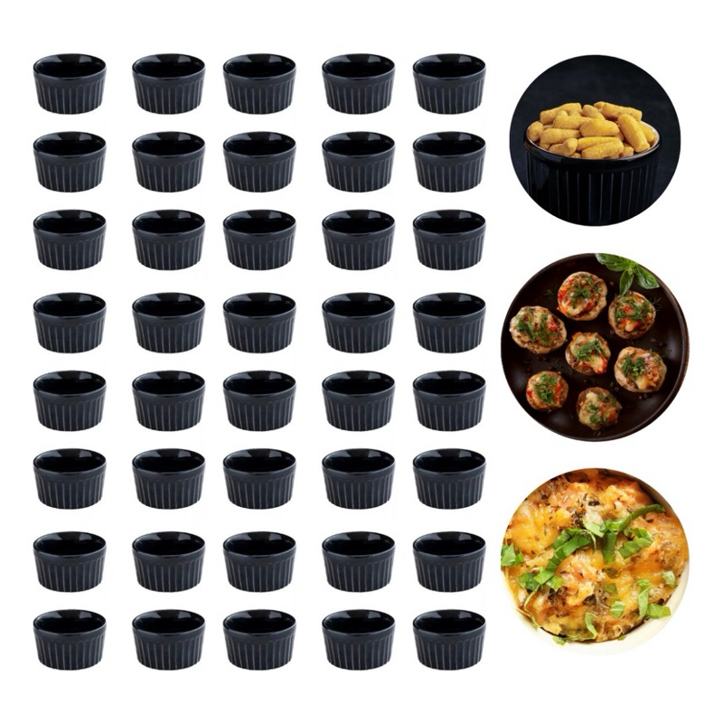 20 Ramekin Plástico alta qualidade Preto 90 ML molheira