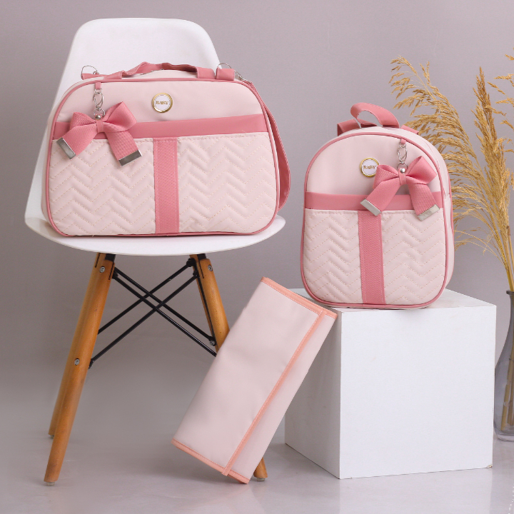 Kit Bolsa Maternidade Com Faixa e Laço 3 Peças Menina/Menino