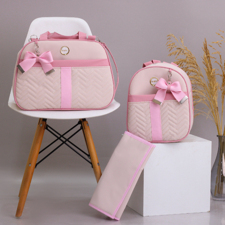 Kit Bolsa Maternidade Com Faixa e Laço 3 Peças Menina/Menino