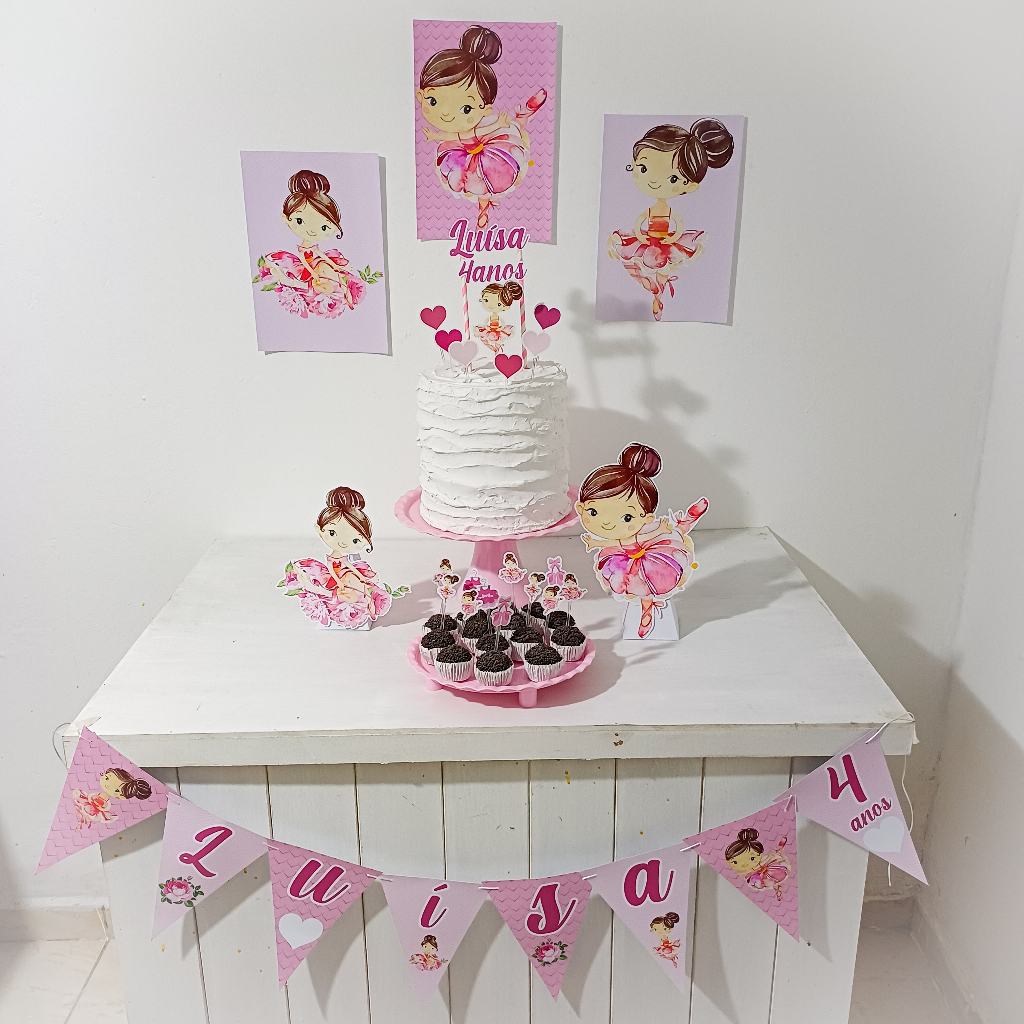 Kit Festa Bailarina baby Personalizado Só Um Bolinho Festa em Casa Aniversário Infantil adulto Mesversário lembrancinha