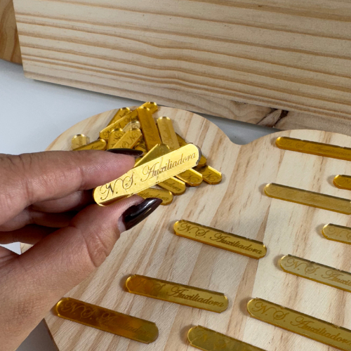 Tag Nome Para Imagem Santas Nossa Senhora Auxiliadora Nossa Senhora Aparecida em Acrílico Dourado
