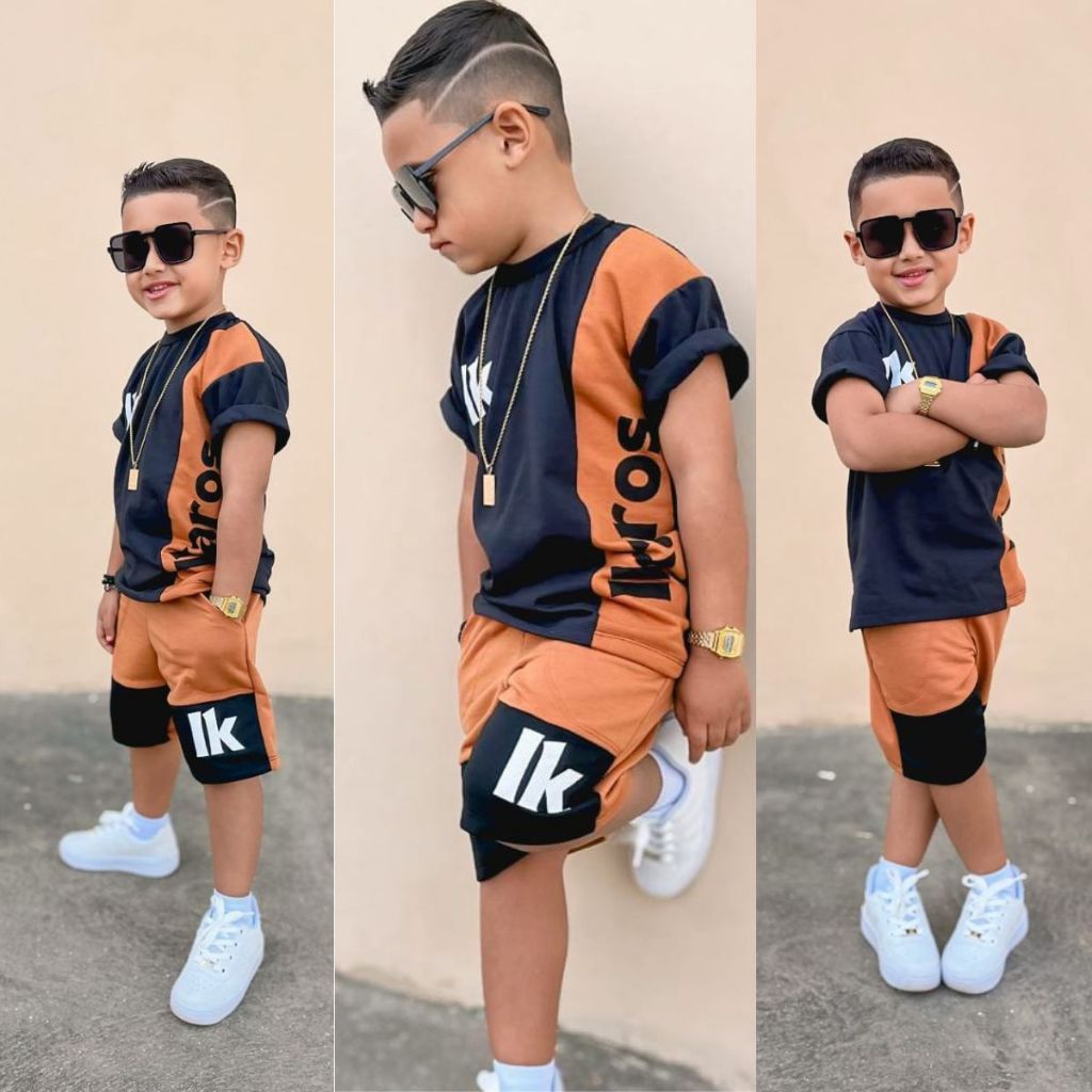 Conjunto Menino Estiloso Camiseta manga curta + Bermuda roupa de Menino Estilosa 4 ao 14 anos