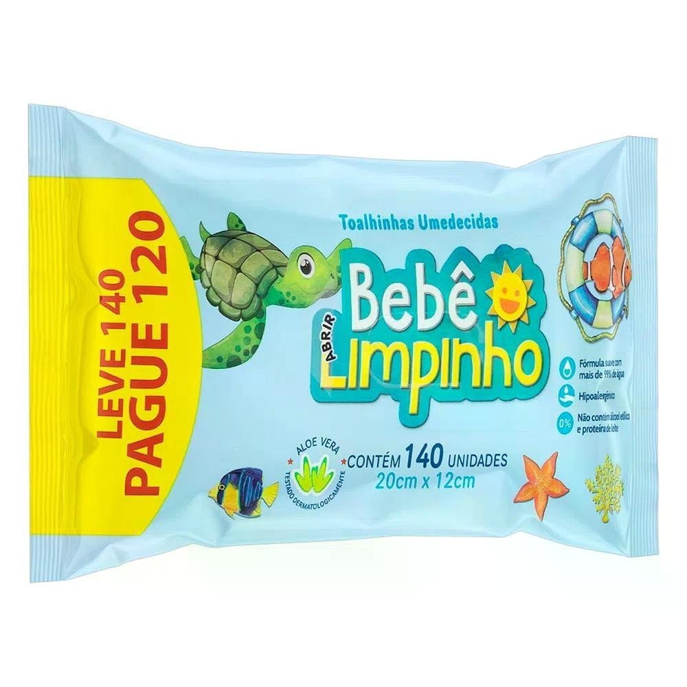 Toalha lenço Umedecida Bebe Limpinho 140 Unidades kit 10 unidades 1400 lenços
