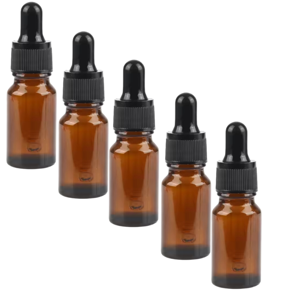 Frasco Conta Gotas 10ml Vidro Âmbar (5 Unidades) Tampa Com Lacre Preta