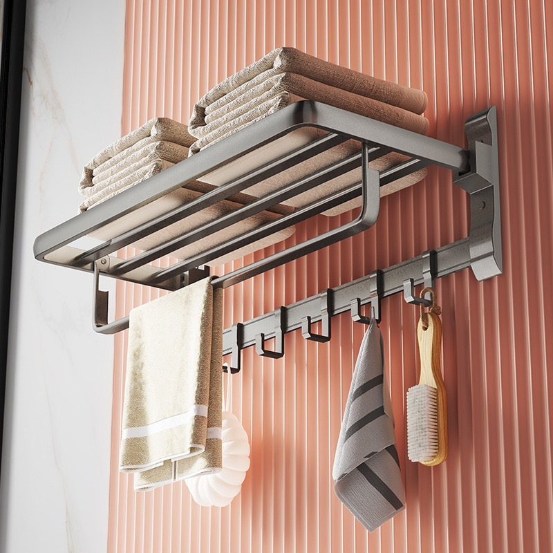Porta Toalha Suporte Toalheiro Banheiro Duplo Aço Inox Premium Retratil 90° Adesivo Sem Furos -T2