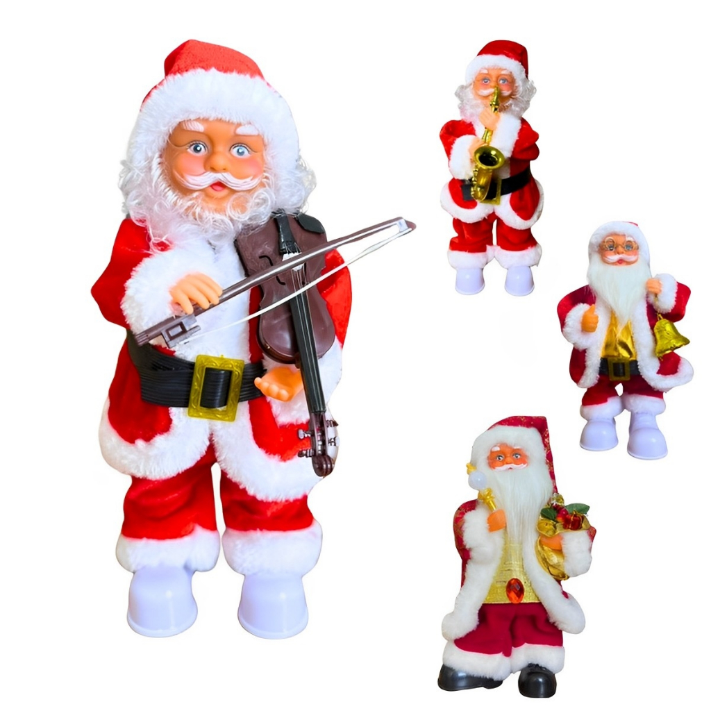 Papai Noel Musical Dançante Natal Decoração Divertido Enfeite Boneco Bolinhas Som Luz Natalino Festa