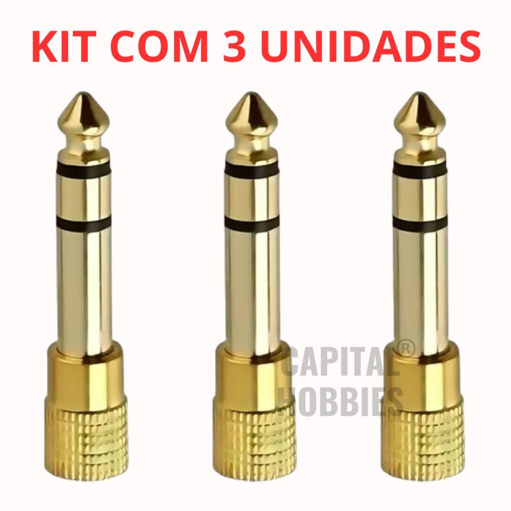 kit com 3 ou 2 unidades  Adaptador  P2 P10 Estéreo Profissional Plug Banhado a Ouro Pro 3,5mm / 6,35mm Gold Premium em Oferta na Shopee