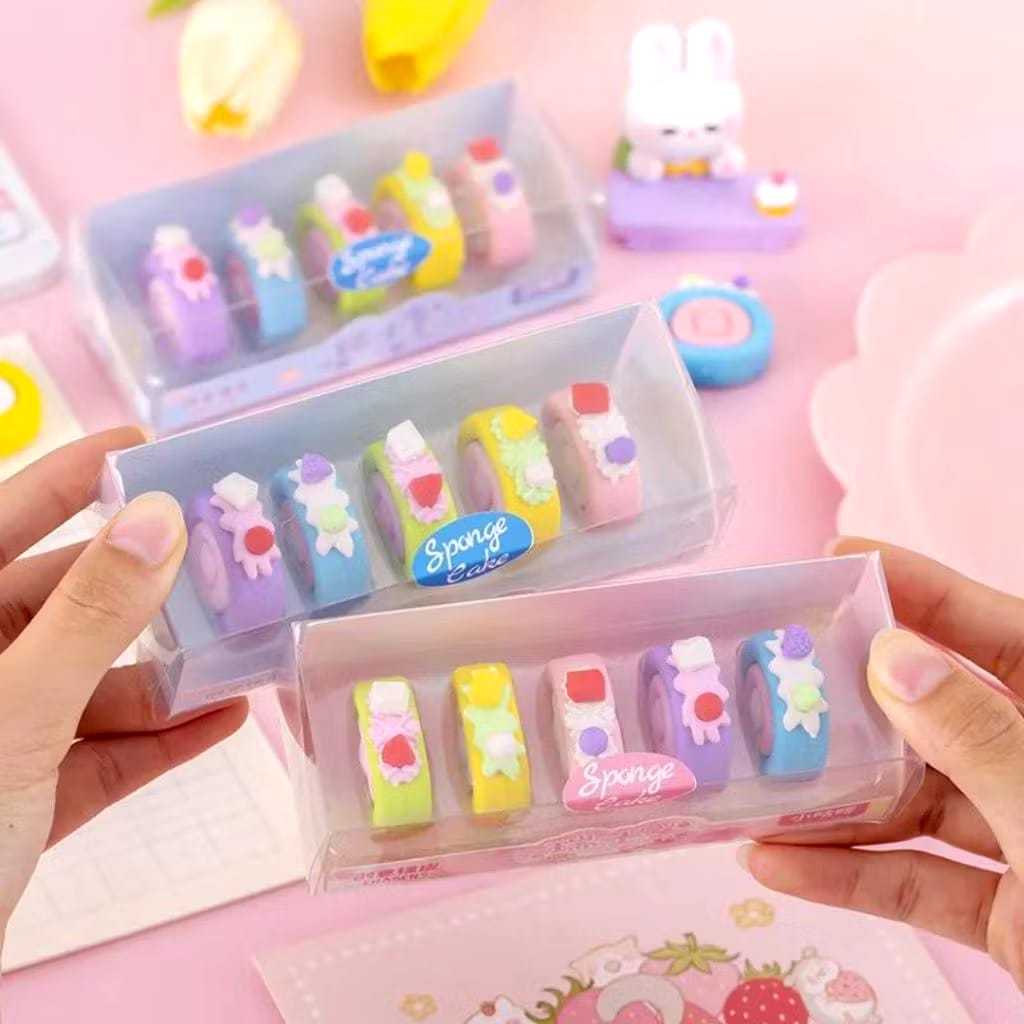 Kit 5 Borrachas Fofas Mini Bolo Cake Papelaria criativa Papelaria Fofa kawaii Material Escolar