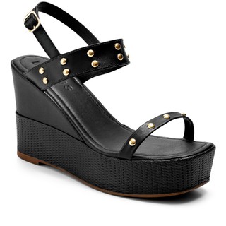 Sandália Feminina Lumiss Juta Tachas Anabela Confortável Plataforma Alta Preto em Oferta na Shopee