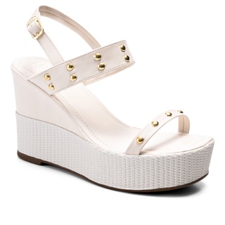 Sandália Feminina Lumiss Anabela Plataforma Alta Confortável Juta Tachas em Oferta na Shopee