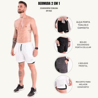 Bermuda Academia Termica Short Masculino 2 em 1 com Compressão